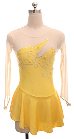 Wettbewerb Training Athletic Weibliche Mädchen Eiskunstlauf Anzug Gelb Spandex Wettbewerb Anzug Damen Schlittschuh Tanz Kostüm Ballett Tanz Sparkly Kleid