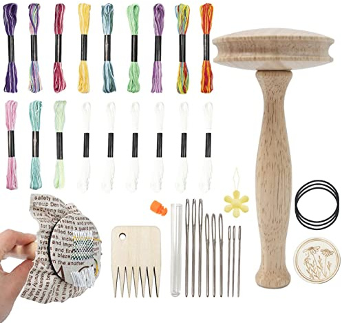 Darning Supplies Kit | Smooth Wooden Mushroom Darner | Darning Mushroom UK Darning Egg | Complete Darning Kit for Beginners Quickly Mending Jeans Socks, Artful Patterns, Repair Clothes