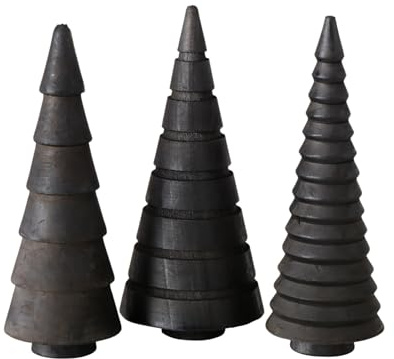 Juego de 3 abetos decorativos de madera, 15 cm, para colocar de pie, color negro, figura de árbol de Navidad de pino para decoración invernal, decoración de mesa, decoración de ventana, decoración de