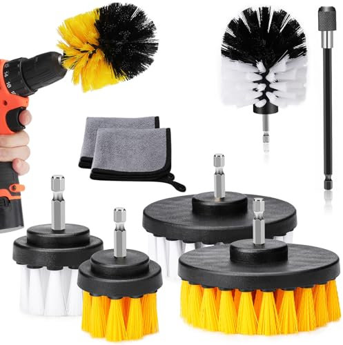 Sexyhot Cepillo de Limpieza Electrico,Multifuncional Juego de Cepillo Limpieza Hogar Alfombras, Paredes, baños, automóviles, Limpieza de neumáticos(Amarillo)