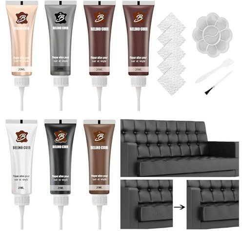 Lederreparatur Creme leder reparatur set,6 Farben flüssigleder kunstleder reparatur set, Lederfarbe Creme, Leder Reparatursätze Mischbare Lederreparaturset fur Autositze Sofa Lederjacke Lederkratzern