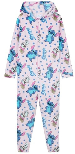 Disney Stitch Combinaison Pyjama Enfant Fille avec Capuche, Pyjama Pilou Pilou Enfant et Ado(Multi Stitch, 11-12 Ans)