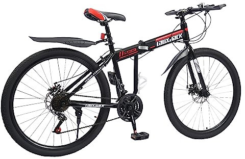 HuKaiL 26 tums hopfällbar cykel mountainbike, 21 växlar för vuxna, höjdjusterbar, vikbar cykel med dragsko och skivbroms, fjädergaffel cyklar för cykelälskare för alla