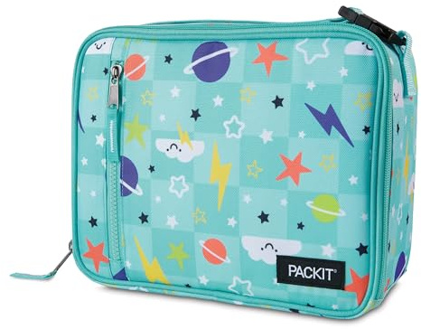 PackIt Freezable Classic Lunch Box, Happy Clouds, Built with ECOFREEZE Technology, Fully Freezable, Collapsible, Reusable, with Zip Front Pocket and Buckle Handle, Designed for Fresh Lunch On The Go