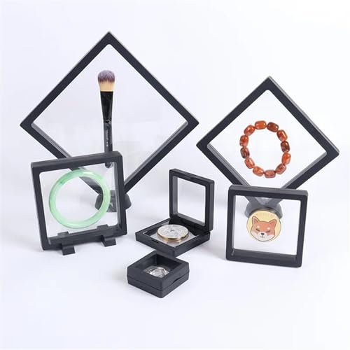 LXHZSY Schweberahmen PE-Film-Brosche, Münze, Edelsteine, Schmuck, Aufbewahrungsbox, Ausstellungsdekoration, schwebender Ring, Ohrringe, Präsentationsständer(Black,50 50 20mm)