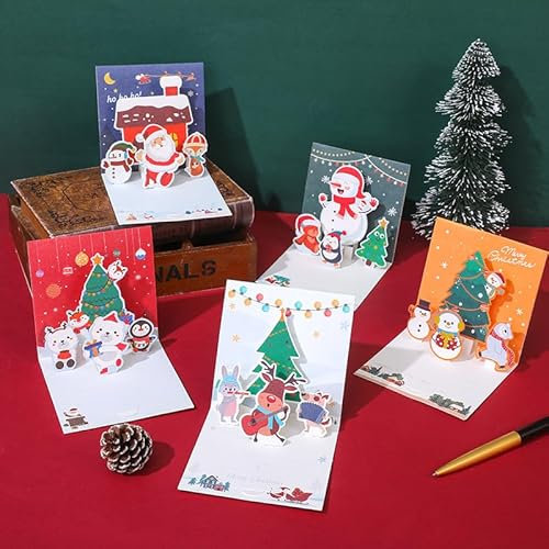 Weihnachtskarten 3D Pop-Up Karten - 5PCS Santa 3D Grußkarten für Kinder Freunde - Xmas Schneemann Designs Grußkarten für Familie Weihnachten Feiertage