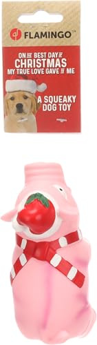 Flamingo Hundespielzeug – WEIHNACHTSSPIELZEUG – Ishaan Schwein Rosa – 9 cm – Latexspielzeug mit Grunzgeräusch
