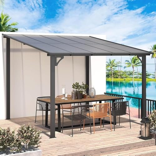UNIONLINE Aluminium-Pavillon, 3 x 3 m, Wandmontage, Metallmarkisen, Pavillons, Hardtop-Dach, Pergola, Robuste Metall-Pergola Für Den Garten, Schwarz