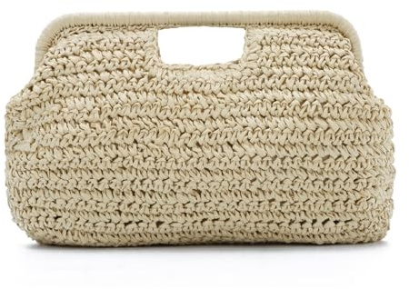 EVEOUT Pochette in Paglia per Donna Estiva Boho Clutch Rafia per Lavoro Matrimonio Festa Borsa Intrecciata con Manico per Spiaggia Mare