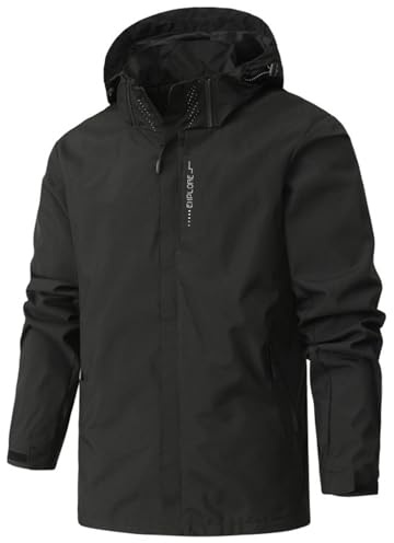 PADOLA Veste Homme mi Saison Veste de Pluie Homme Coupe Vent imperméable Blousons Printemps été Softshell Camouflage Legere Manteau Automne Hiver (6 Noir M)