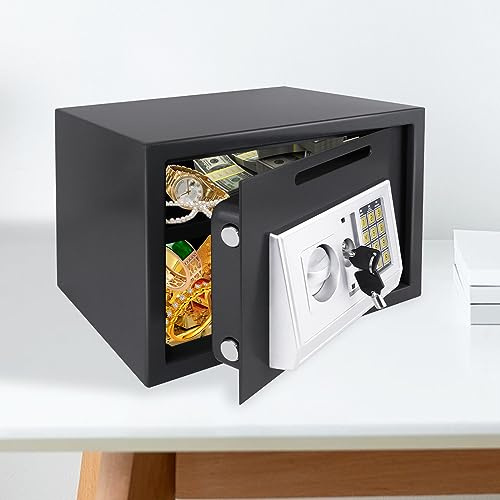 Safebox - Cassaforte digitale in acciaio con due tastiere/tastiera digitale, per casa, lavoro, ufficio, hotel, denaro, documenti, gioielli, passaporto, 16 l, 35 x 25 x 25 cm, nero