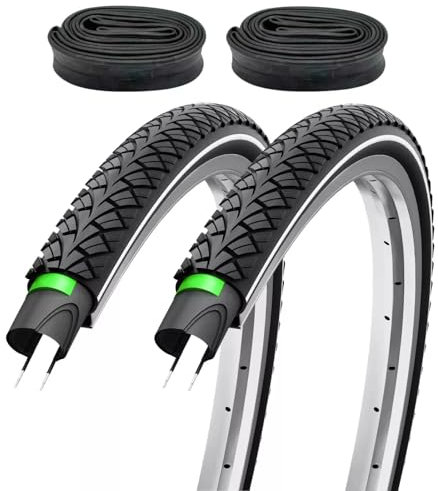 2er Set Fahrradreifen 28x1,60 Zoll 42-622 700x40c Reflexstreifen und 3mm Pannenschutz mit Autoventil Schläuchen AV