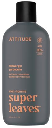 ATTITUDE Shower Gel Body Wash for Men, 98% Natural Origin Ingredients, Paraben & Phthalate Free, EWG Verified, Cleanses Without Drying, Patchouli & Bourbon, 415 mL
