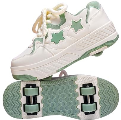 ENEN Chaussure Roller Fille, 2025 Été Basket Roller pour Enfan Chaussure a Roulette Garcon Fille Garçons Roues Basket a Roulette Adolescents pour Extérieur (Vert,36)