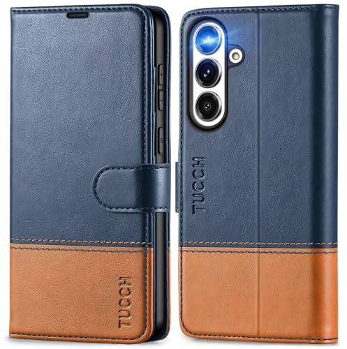 TUCCH Funda para Galaxy S25 FE 5G 6,7, Funda Piel PU Bloqueo RFID, Soporte Plegable Ranura para Tarjeta, Cierre Magnético Cartera con Tapa Compatible con Galaxy S25 FE 2025, Azul Marrón
