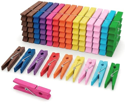 Zeno färgade träpinnar – 50-pack träklädnypor 7,5 cm med rostbeständig spole, naturliga träklämmor för tvätt, hängande kläder, hantverk och gör-det-själv, flerfärgad
