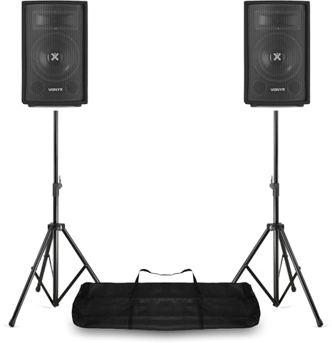 VONYX SL8 8 400W Passive DJ PA Speaker System with Adjustable Tripod Stands and Carry Bag. Complete Passive Speaker Kit for DJ, Events, Bars, Presentations, Bands, and PA Setups