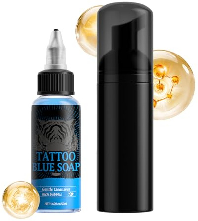 Skin Piercing Soap, 50ml Blue Non-Irritating Cleaner, Piercing Aftercare Cleaner with Foaming Bottle, for Men Personal Hygiene Daily Home Washing