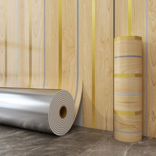 Adesivi murali autoadesivi effetto legno carta da parati spessa con venature del legno a righe dorate adesivi murali autoadesivi in PVC IXPE 40X300CM(rotolo)