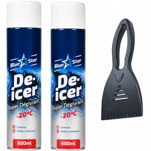 Winter Car De-Icer Spray 600ml Twin Pack with Ice Scraper | Quick Action Frost & Ice Remover for Windscreens, Mirrors & Windows | Anti-Freeze Vehicle Care Kit