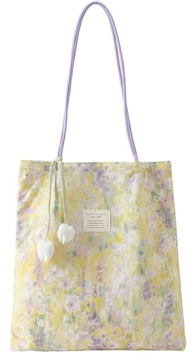 RhiVrillion Borsa Tote Bag Donna in Tela con Stampato Floreale e Ciondolo Fiore | Shopper Grande per Spiaggia, Shopping, Viaggi | Borsa in Tela Elegante e Regalo Adatto per Donne