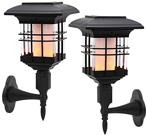 Taylor & Brown Solar Wall Lights, 2 Pack 51 LED Torch with Flickering Flame Waterproof Outdoor Solar Lantern Lamp for Garden, Landscape, Halloween Pathway, Patio, Balcony Deck Yard