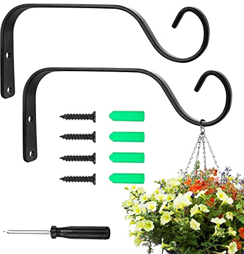 CTDMJ 2 Pack Hanging Basket Bracket, Hanging Plant Bracket, Wall Hook Plant Hanger, Wrought Iron Wall Hooks, 6 Inch Decorative Hooks for Indoor Planter Lantern, Outdoor Bird Feeder Wind Chime(Black)