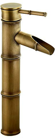 Namuoto Robinet Salle Bain Bambou Haut, Mitigeur Cascade Lavabo Robinet de Lavabo Mitigeur, Robinetterie Monotrou Eau chaude et froide Disponible, 3 Joints Break Mouth