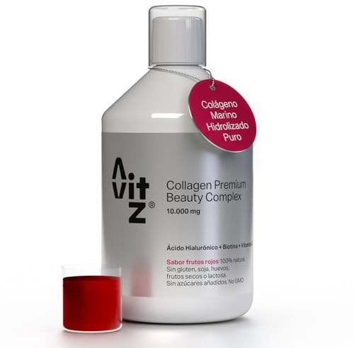 Colageno Marino Hidrolizado Puro Liquido Bebible con Acido Hialuronico Biotina Vitamina C B12 y D Suplemento Anti Age para la Piel Cabello Pelo y Uñas Sin Azucar Avitz Beauty Collagen Complex 500 ml
