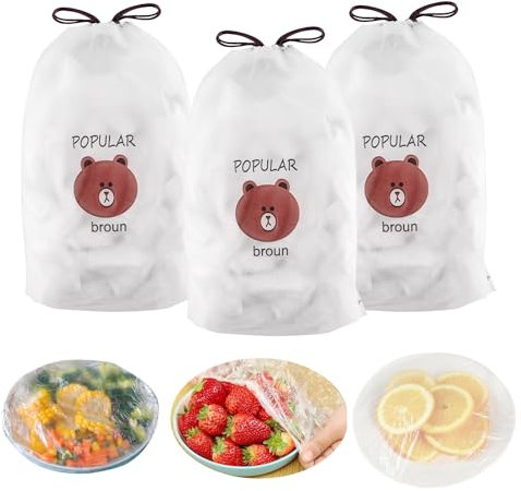 alwaiiz 300 bolsas herméticas, film transparente con goma, cubiertas desechables, adecuadas para el almacenamiento de alimentos y picnic al aire libre