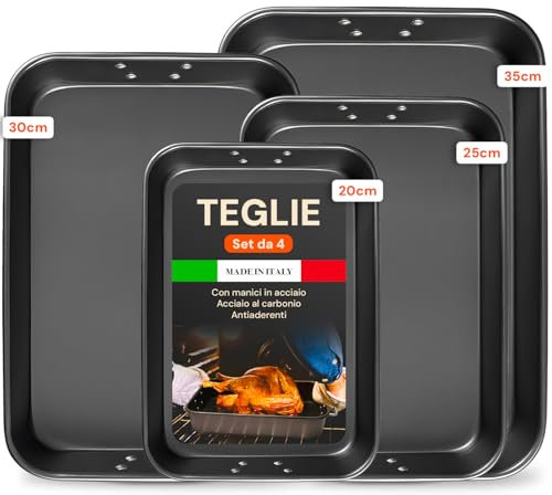 Avilia Set 4 Teglie Antiaderenti in Acciaio al Carbonio 20-25 - 30-35 - Cottura Uniforme Senza Grassi per Pizze e Torte | Made in Italy, Facili da Pulire, Ideali per Famiglie
