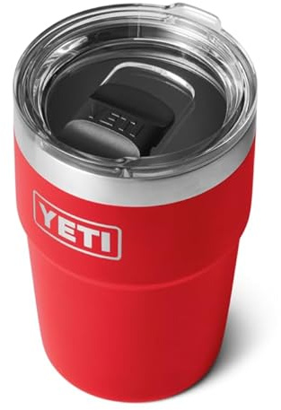 YETI Rambler 16 oz (473 ml) Stackable Cup mit abnehmbarem MagSlider‑Deckel, Edelstahl‑Thermobecher, Vakuumisoliert – Rescue Red