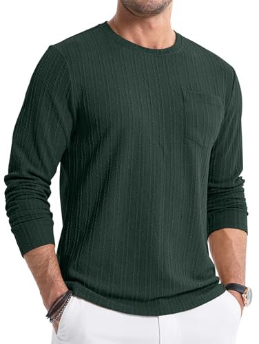 JMIERR Herren Pullover T Shirt Langarm Strickpullover Rundhals T-Shirts Longshirt Modern Leichte Basic Solid Winter Oberteile Männer für Herren mit Tasche Grün M