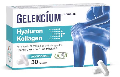 GELENCIUM® Hyaluron Kollagen - patentierte hochmolekulare Hyaluronsäure und Typ II Kollagen - mit Vitamin C, D und Mangan - 1 Kapsel täglich