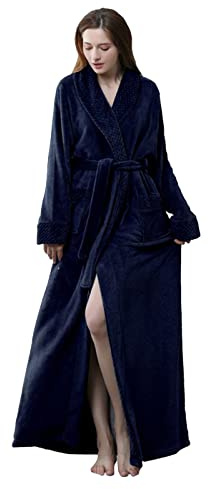 Generisch Peignoir en polaire pour femme - Moelleux - Sans capuche - Peignoir de voyage pour femme - En tissu éponge - Long peignoir moelleux - Peignoir doux et élégant - Manches longues, Marine, XL
