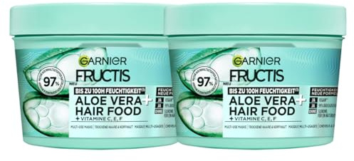 Garnier Fructis Aloe Vera Haarmaske, Leave-In für normales bis trockenes Haar, Mehr Geschmeidigkeit und Glanz, Intensive Feuchtigkeit, Ohne Silikone, Hairfood, 3in1, 400ml (Packung mit 2)