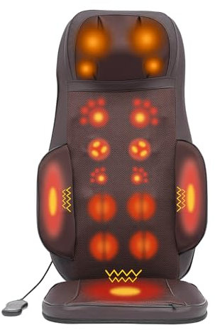 NIGORIY massagematta helkroppsmassage, Shiatsu massagesittdyna med 42 ℃ värme, 4 vibrationsmotorer massagedyna, 3 typer massageläge 3 nivåer hastigheter