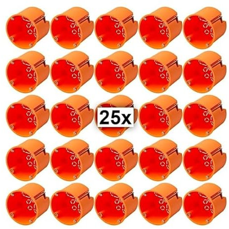 Generisch Hohlwanddose Unterputz Ø 68 mm - 60 mm tief - orange - 25 Stück - IP30 - UL 94-5VA - Kunststoff - Einschrauben