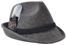 Edelnice Traditionell kostym hatt av 100 % ull med äkta fjäder, storlek 55–59, 7, LJUSGRÅ, 56