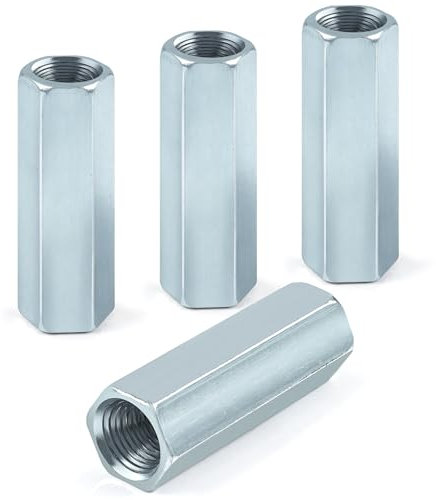 Lot de 4 écrous longs M10 x 40 mm Jeboler - Manchons filetés hexagonaux en acier galvanisé - Écrous de connexion hexagonaux - Manchons filetés - Manchons d'écartement - Écrous hexagonaux longs pour la