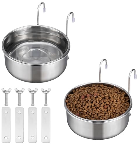 Navaris 2X Gamelle Eau pour Animaux - Bol en INOX pour Chien et Chat - Abreuvoir pour Lapin ou Cochon d'Inde - Support pour Cage à Oiseaux - Diamètre de 14 cm - 850 ML