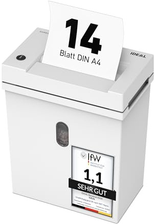 IDEAL Shredcat 8200 CC – Aktenvernichter mit Partikelschnitt (4×40 mm, P-4), bis zu 14 Blatt, hochwertig, leise & zuverlässig, Perfekt für sicheres Schreddern zu Hause, Deutscher Hersteller