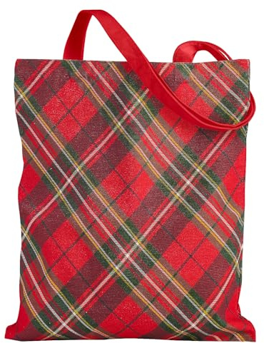 Loveinside Bolsa De Lona Navideña Para Mujeres Y Niñas, Con Diseño De Cuadros Rojos De Búfalo, Reutilizable, Clásica, Ideal Para Guardar Envoltorios, 35 X 40 Cm (1 Unidad).