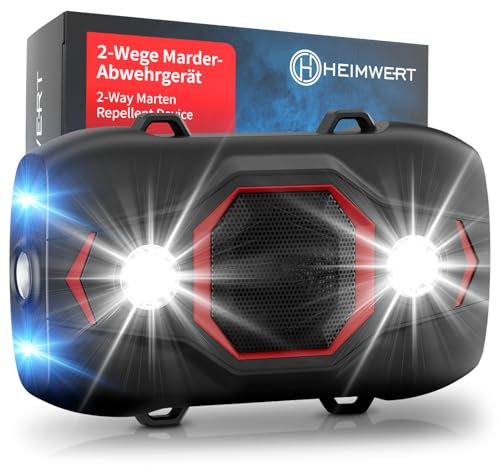 Heimwert Marten deterrent car, professional ultrasonic marten protection for immediate success, 2-way marten repellent with flash light and changing ultrasonic frequencies for safe marten defence