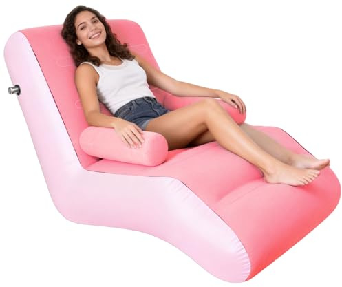 STARBRILLIANT Lazy Inflatable Sofa with Air Pump, Foldable Lounge Chair, Single Person Plush Sofa, Inflatable Outdoor Study Chair (PINK)