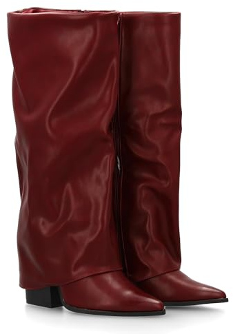 shoes&blues.es Stivale alto da donna con design moderno con finitura effetto rugoso, elegante con punta sottile e tacco basso largo. Ideale per la stagione ottono invernale., bordeaux, 40 EU