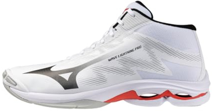 Mizuno Wave Lightning PRO Mid Volleybollskor, vit svart röd, lätt dämpning med PoWnCe-mellansula