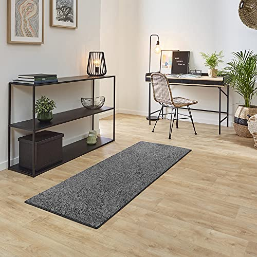 Carpet Studio Ohio Teppich Läufer 57x150cm, Weicher Kurzflor Teppich Läufer Flur, Schlaffzimmer, Wohnzimmer & Küche, Pflegeleicht, Geruchsneutral - Dunkelgrau