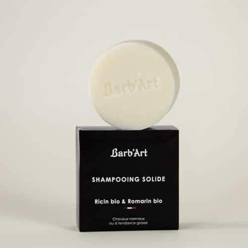 Barb'Art - Shampooing Solide - Cheveux normaux ou à tendance grasse - Huile de Ricin et Romarin Bio - Homme