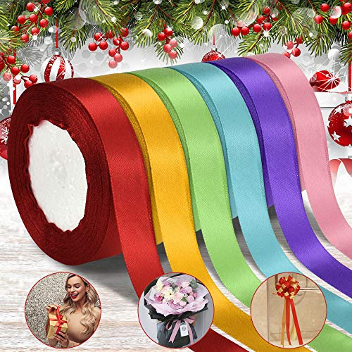 DECARETA 6 Farben Satinband Geschenkband 20mm Breit 22cm Lang Schleifenband Stoffband Dekoband Stoff Bänder zum Basteln und Geschenk Party, Hochzeit DIY Geschenkverpackung